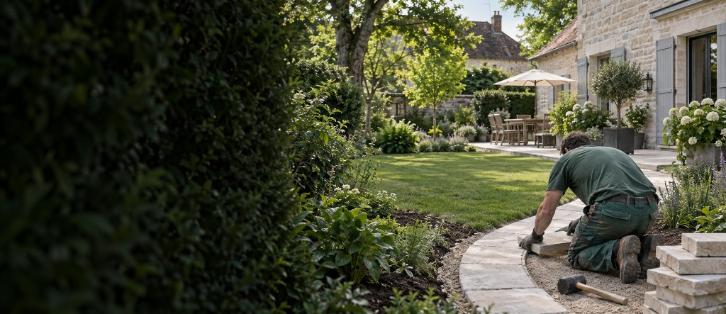 Terrasse et jardin aménagés près de Crépy-en-Valois